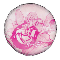 Personalized Louisiana Horse Racing Derby Spare Tire Cover Magnolia Blossom Horseshoe Pastel Pink