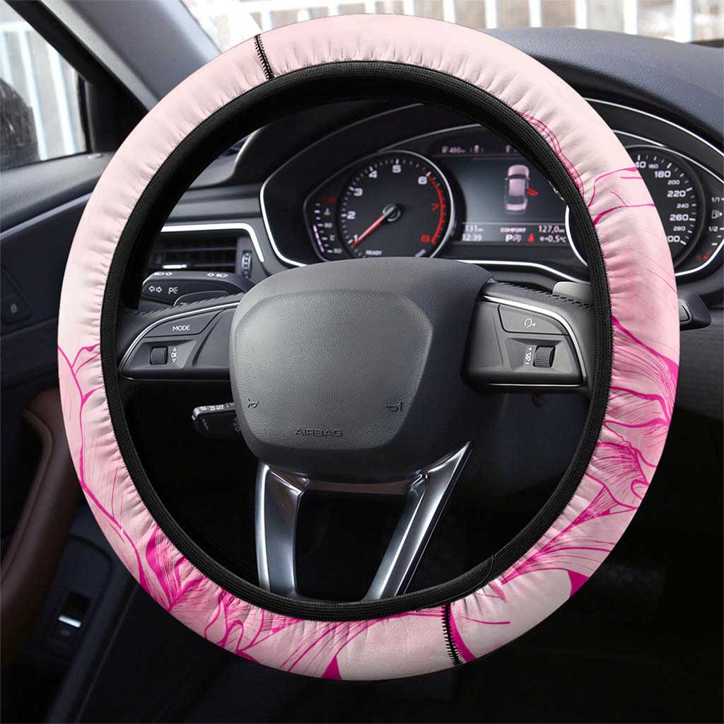 Louisiana Horse Racing Derby Steering Wheel Cover Magnolia Blossom Horseshoe Pastel Pink