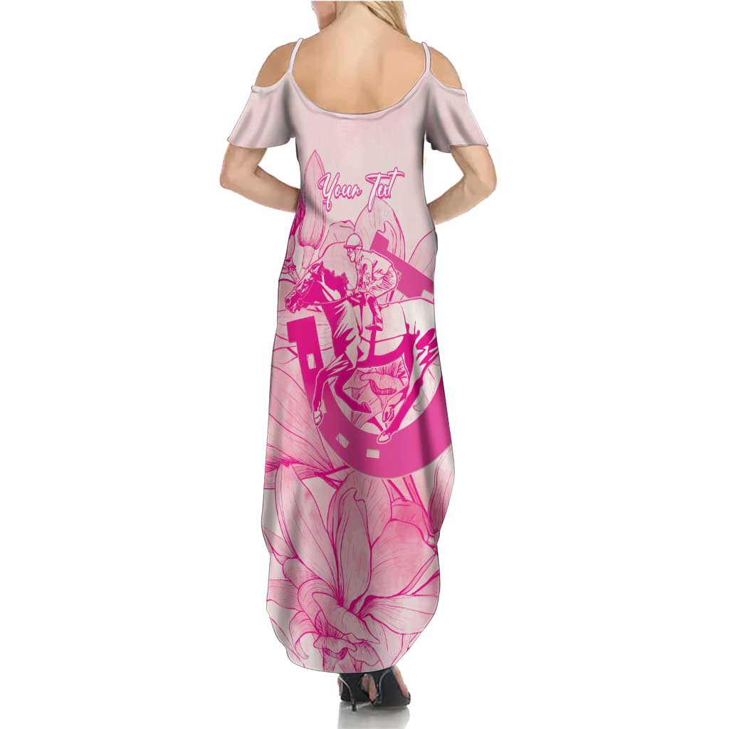 Personalized Louisiana Horse Racing Derby Summer Maxi Dress Magnolia Blossom Horseshoe Pastel Pink