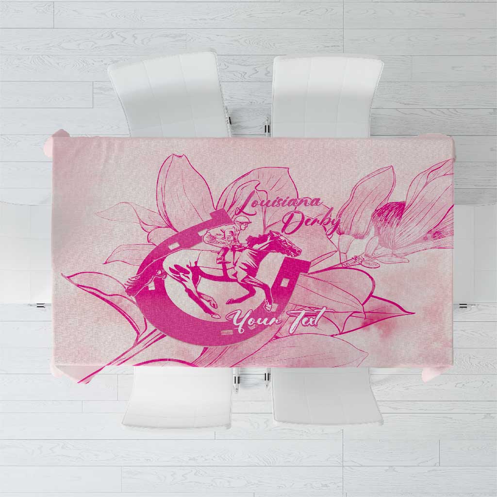 Personalized Louisiana Horse Racing Derby Tablecloth Magnolia Blossom Horseshoe Pastel Pink