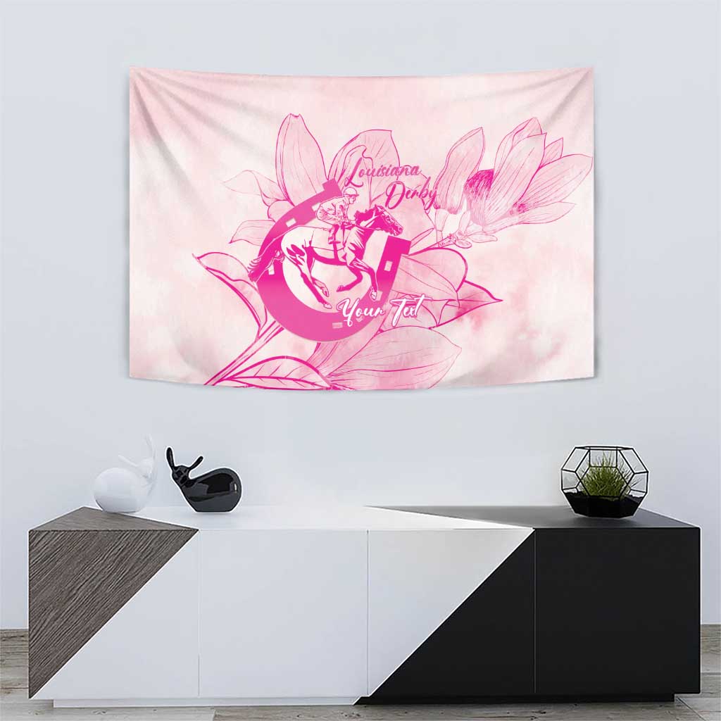 Personalized Louisiana Horse Racing Derby Tapestry Magnolia Blossom Horseshoe Pastel Pink