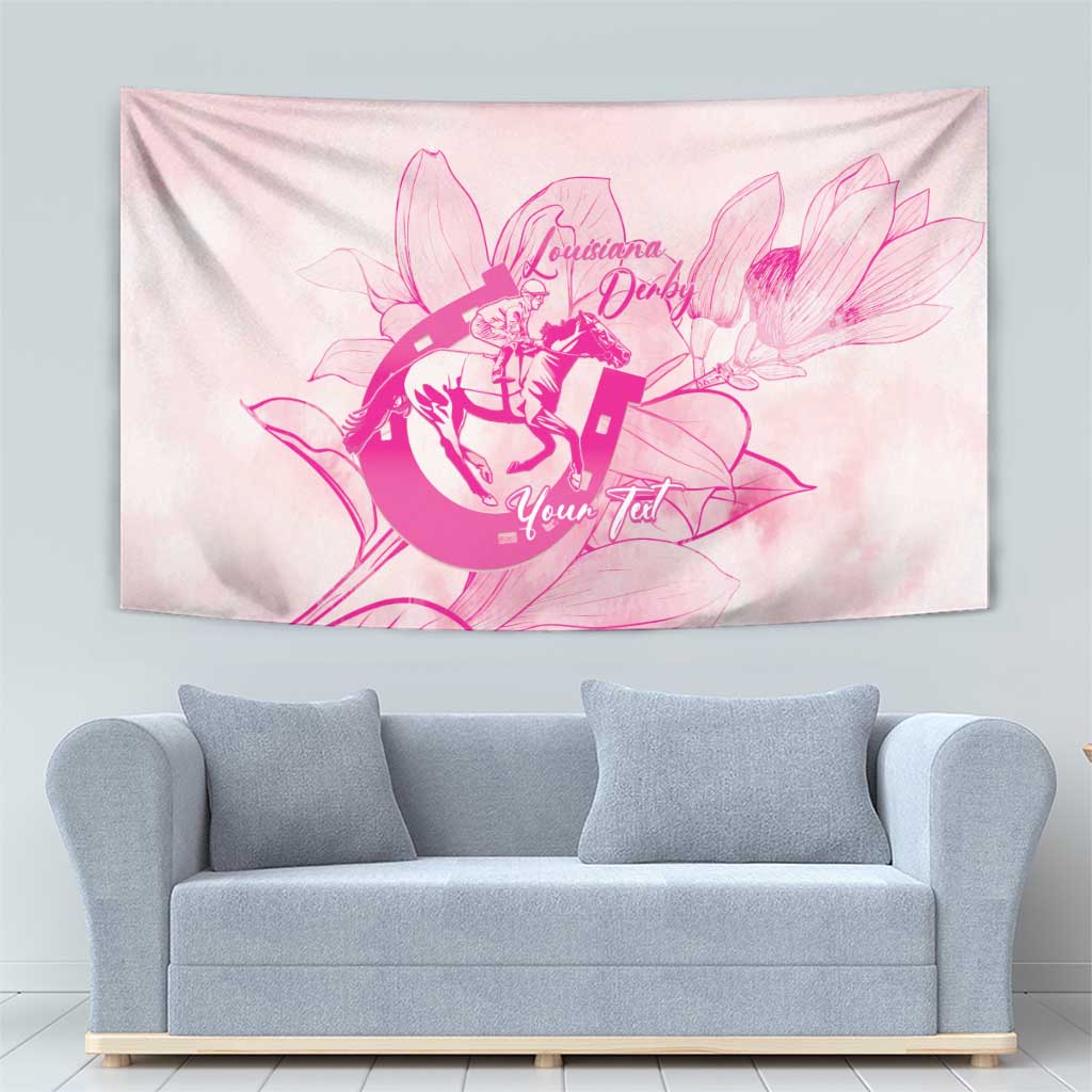 Personalized Louisiana Horse Racing Derby Tapestry Magnolia Blossom Horseshoe Pastel Pink