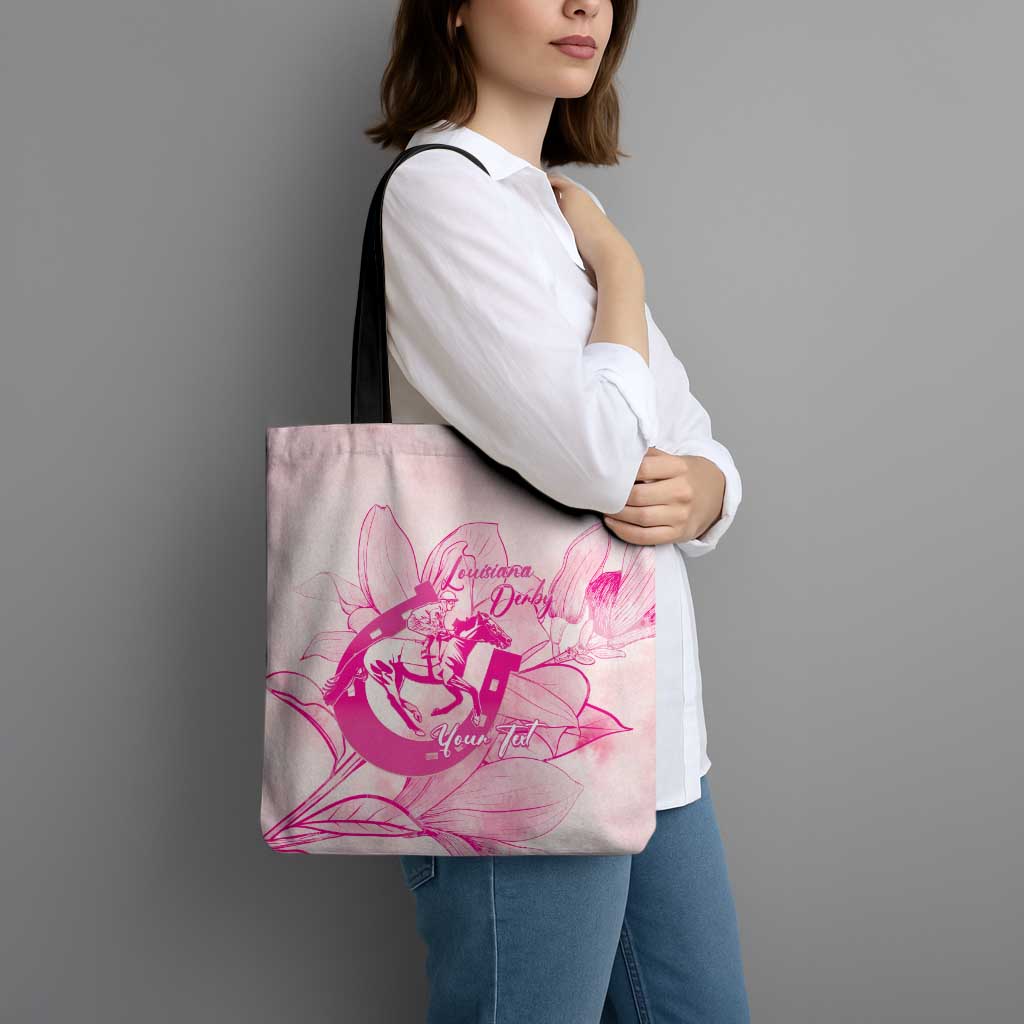Personalized Louisiana Horse Racing Derby Tote Bag Magnolia Blossom Horseshoe Pastel Pink