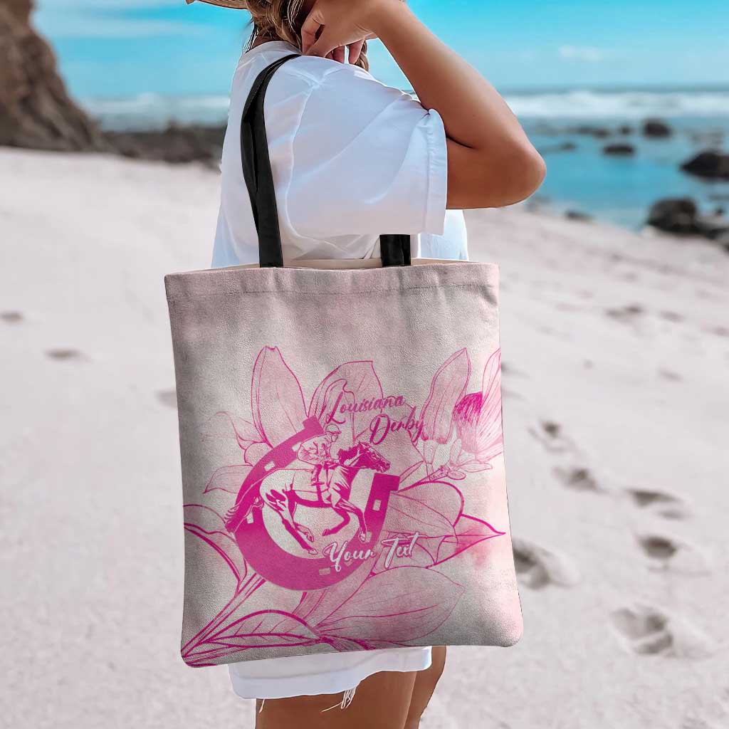 Personalized Louisiana Horse Racing Derby Tote Bag Magnolia Blossom Horseshoe Pastel Pink