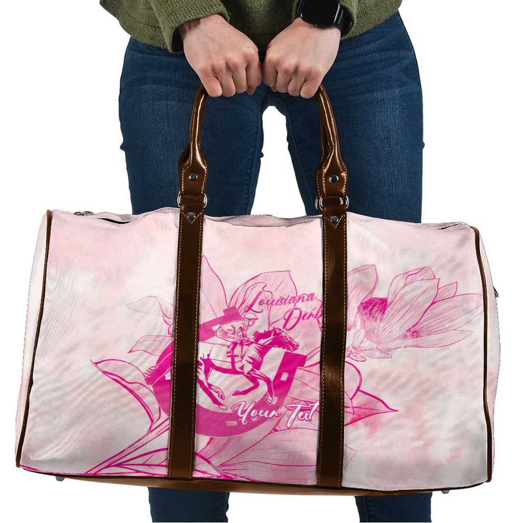 Personalized Louisiana Horse Racing Derby Travel Bag Magnolia Blossom Horseshoe Pastel Pink