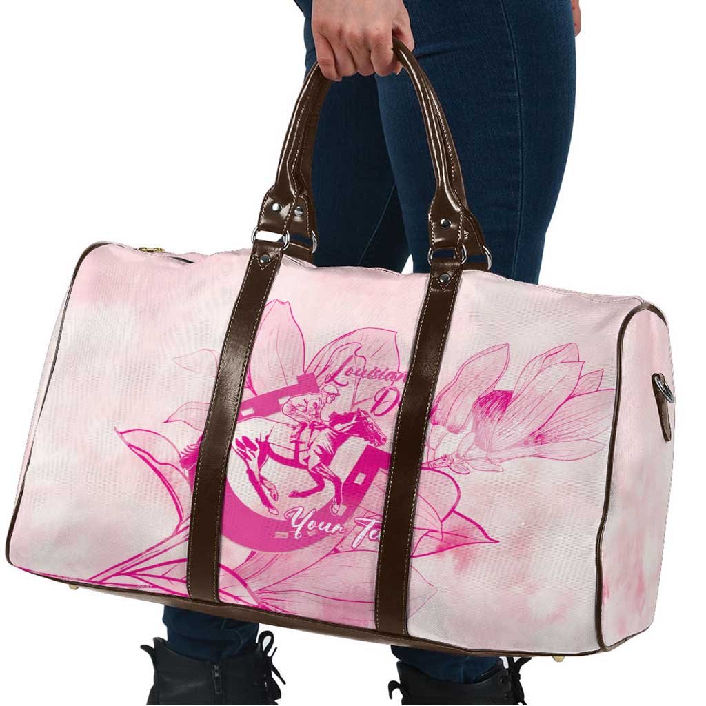 Personalized Louisiana Horse Racing Derby Travel Bag Magnolia Blossom Horseshoe Pastel Pink