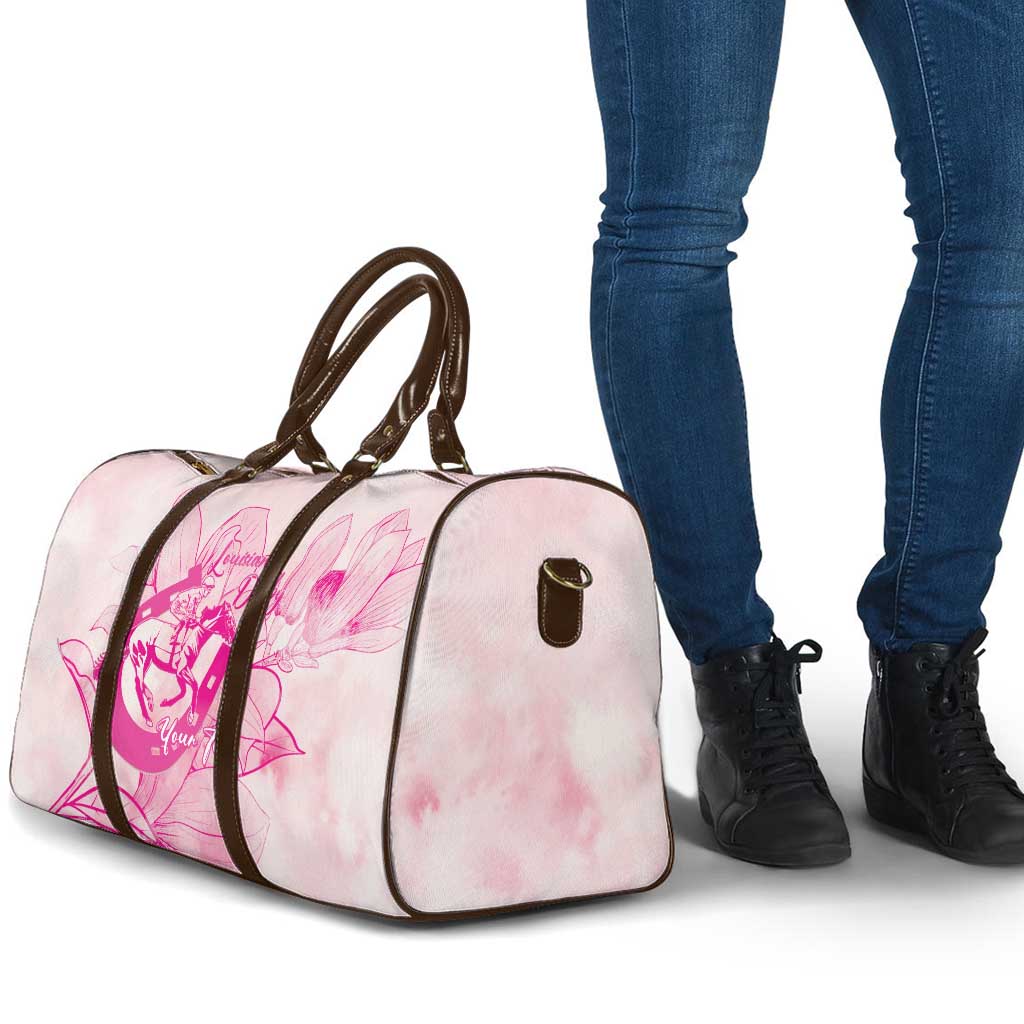 Personalized Louisiana Horse Racing Derby Travel Bag Magnolia Blossom Horseshoe Pastel Pink
