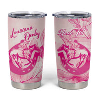 Personalized Louisiana Horse Racing Derby Tumbler Cup Magnolia Blossom Horseshoe Pastel Pink