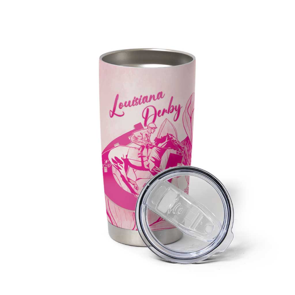 Personalized Louisiana Horse Racing Derby Tumbler Cup Magnolia Blossom Horseshoe Pastel Pink