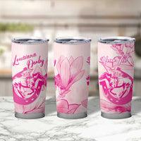 Personalized Louisiana Horse Racing Derby Tumbler Cup Magnolia Blossom Horseshoe Pastel Pink