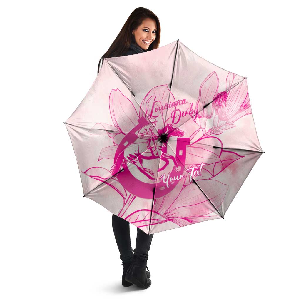 Personalized Louisiana Horse Racing Derby Umbrella Magnolia Blossom Horseshoe Pastel Pink