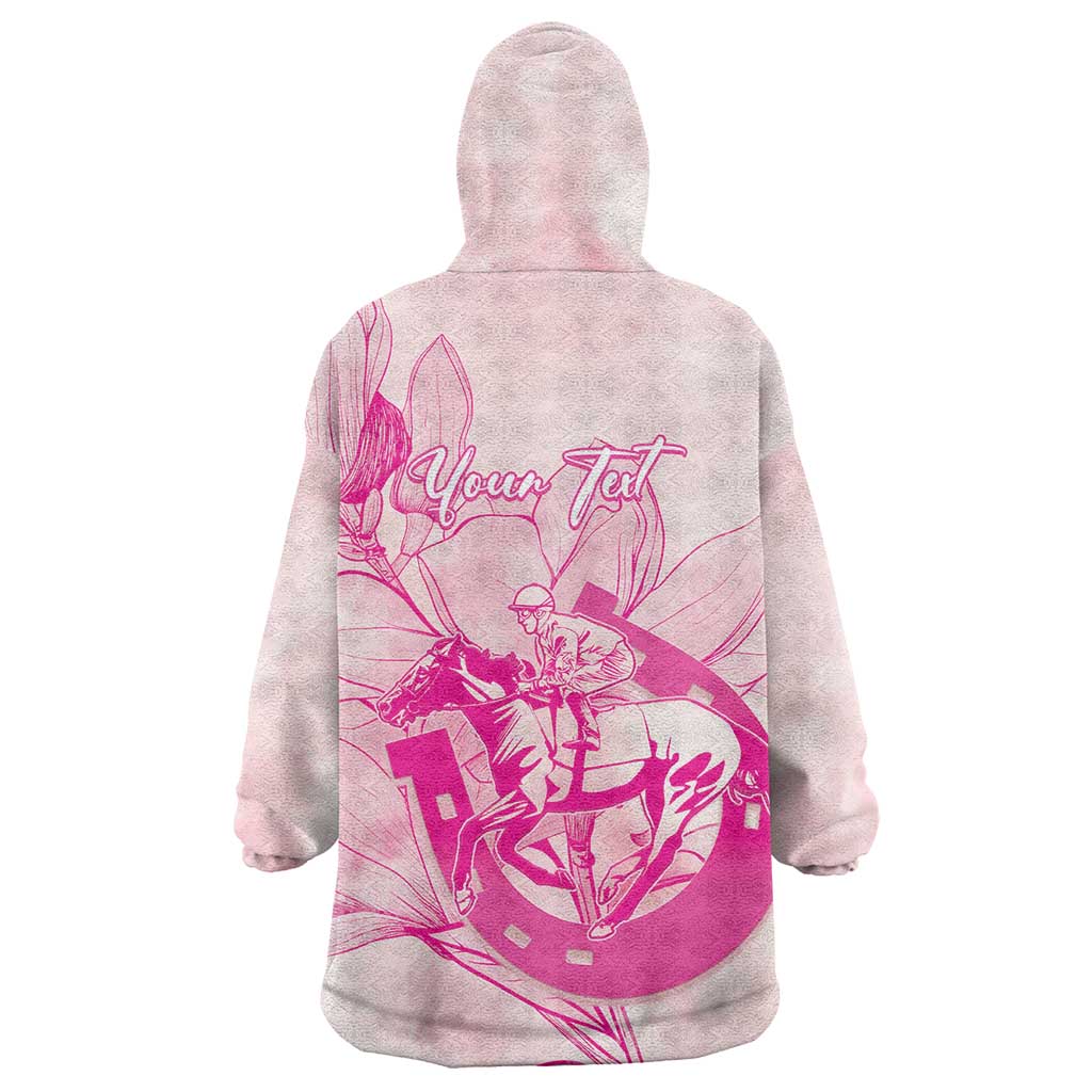 Personalized Louisiana Horse Racing Derby Wearable Blanket Hoodie Magnolia Blossom Horseshoe Pastel Pink