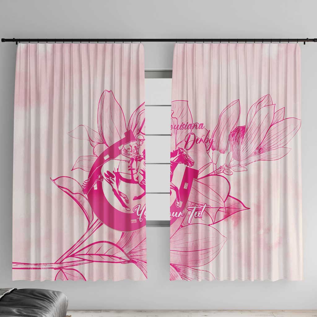 Personalized Louisiana Horse Racing Derby Window Curtain Magnolia Blossom Horseshoe Pastel Pink