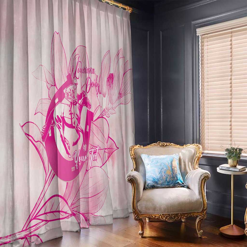 Personalized Louisiana Horse Racing Derby Window Curtain Magnolia Blossom Horseshoe Pastel Pink