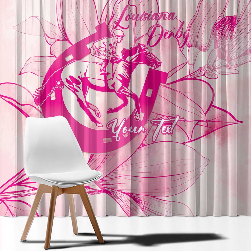 Personalized Louisiana Horse Racing Derby Window Curtain Magnolia Blossom Horseshoe Pastel Pink