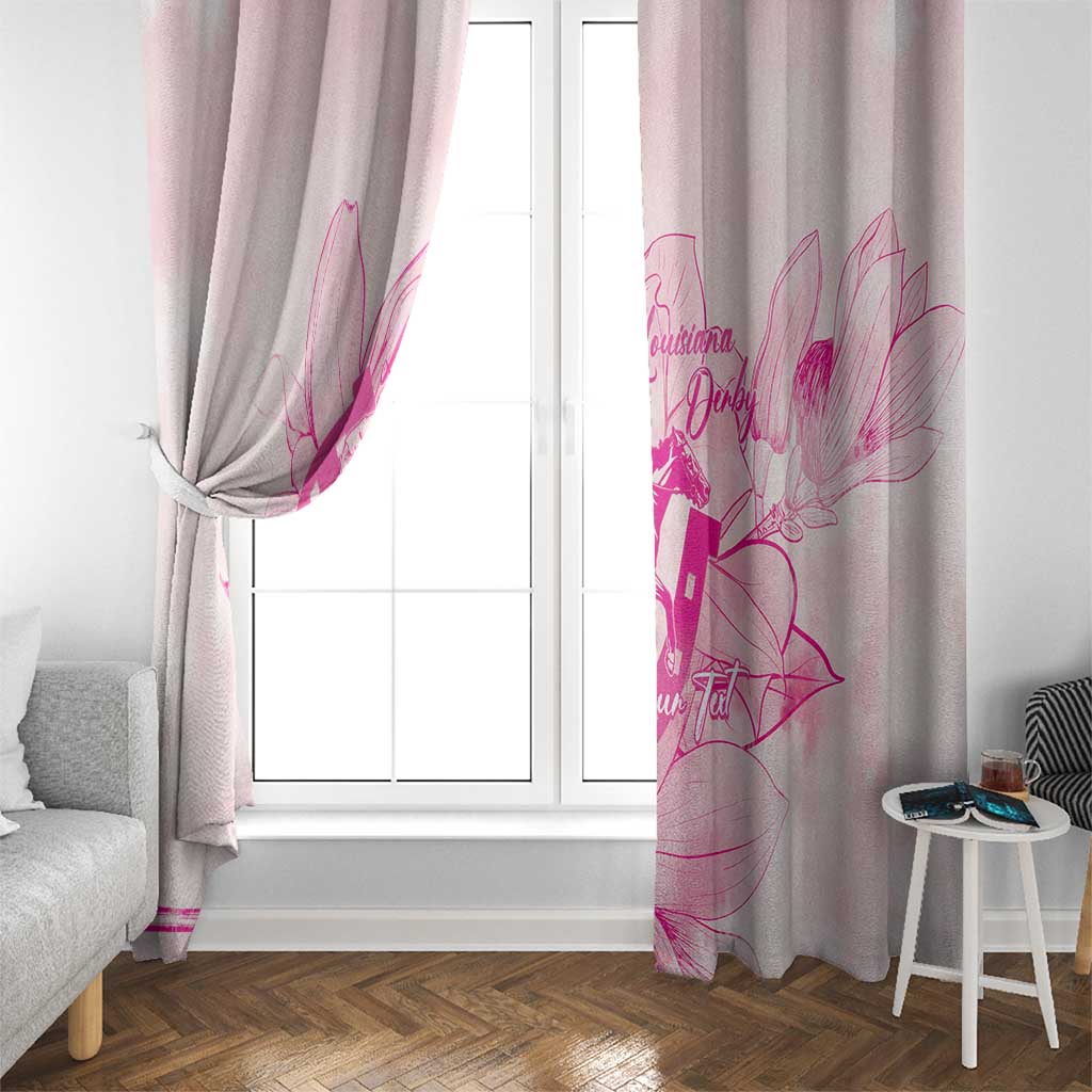 Personalized Louisiana Horse Racing Derby Window Curtain Magnolia Blossom Horseshoe Pastel Pink