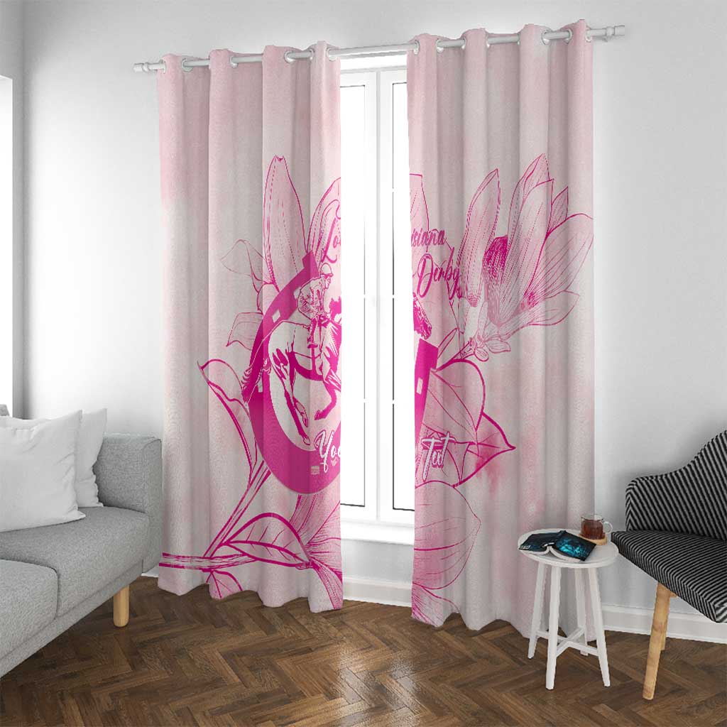 Personalized Louisiana Horse Racing Derby Window Curtain Magnolia Blossom Horseshoe Pastel Pink