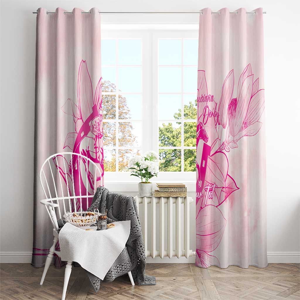 Personalized Louisiana Horse Racing Derby Window Curtain Magnolia Blossom Horseshoe Pastel Pink