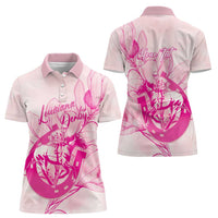 Personalized Louisiana Horse Racing Derby Women Polo Shirt Magnolia Blossom Horseshoe Pastel Pink