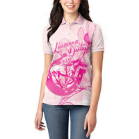 Personalized Louisiana Horse Racing Derby Women Polo Shirt Magnolia Blossom Horseshoe Pastel Pink