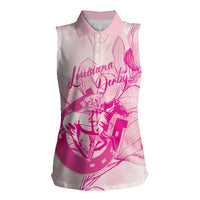 Personalized Louisiana Horse Racing Derby Women Sleeveless Polo Shirt Magnolia Blossom Horseshoe Pastel Pink