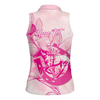 Personalized Louisiana Horse Racing Derby Women Sleeveless Polo Shirt Magnolia Blossom Horseshoe Pastel Pink