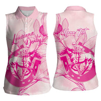 Personalized Louisiana Horse Racing Derby Women Sleeveless Polo Shirt Magnolia Blossom Horseshoe Pastel Pink