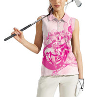 Personalized Louisiana Horse Racing Derby Women Sleeveless Polo Shirt Magnolia Blossom Horseshoe Pastel Pink
