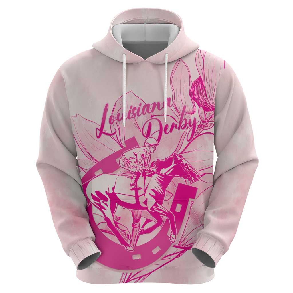 Personalized Louisiana Horse Racing Derby Zip Hoodie Magnolia Blossom Horseshoe Pastel Pink