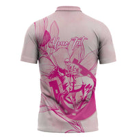 Personalized Louisiana Horse Racing Derby Zipper Polo Shirt Magnolia Blossom Horseshoe Pastel Pink