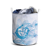 Personalized Louisiana Horse Racing Derby Laundry Basket Magnolia Blossom Horseshoe Pastel Blue