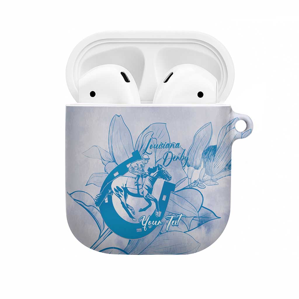 Personalized Louisiana Horse Racing Derby AirPods Case Magnolia Blossom Horseshoe Pastel Blue