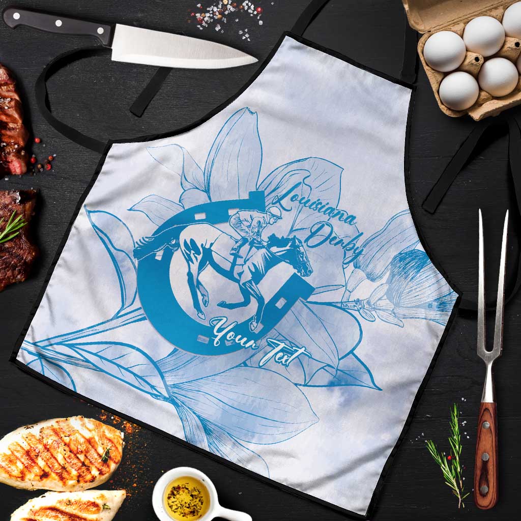 Personalized Louisiana Horse Racing Derby Apron Magnolia Blossom Horseshoe Pastel Blue