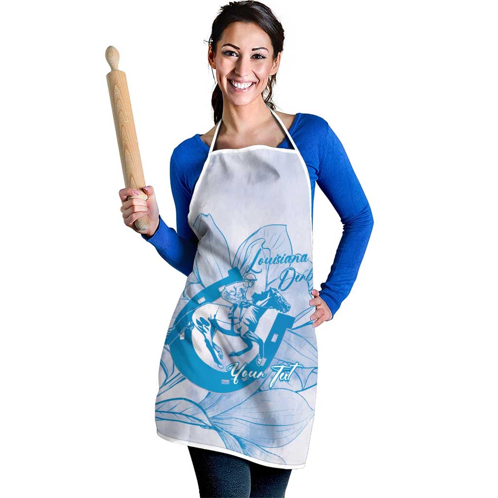 Personalized Louisiana Horse Racing Derby Apron Magnolia Blossom Horseshoe Pastel Blue