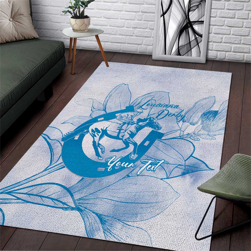 Personalized Louisiana Horse Racing Derby Area Rug Magnolia Blossom Horseshoe Pastel Blue
