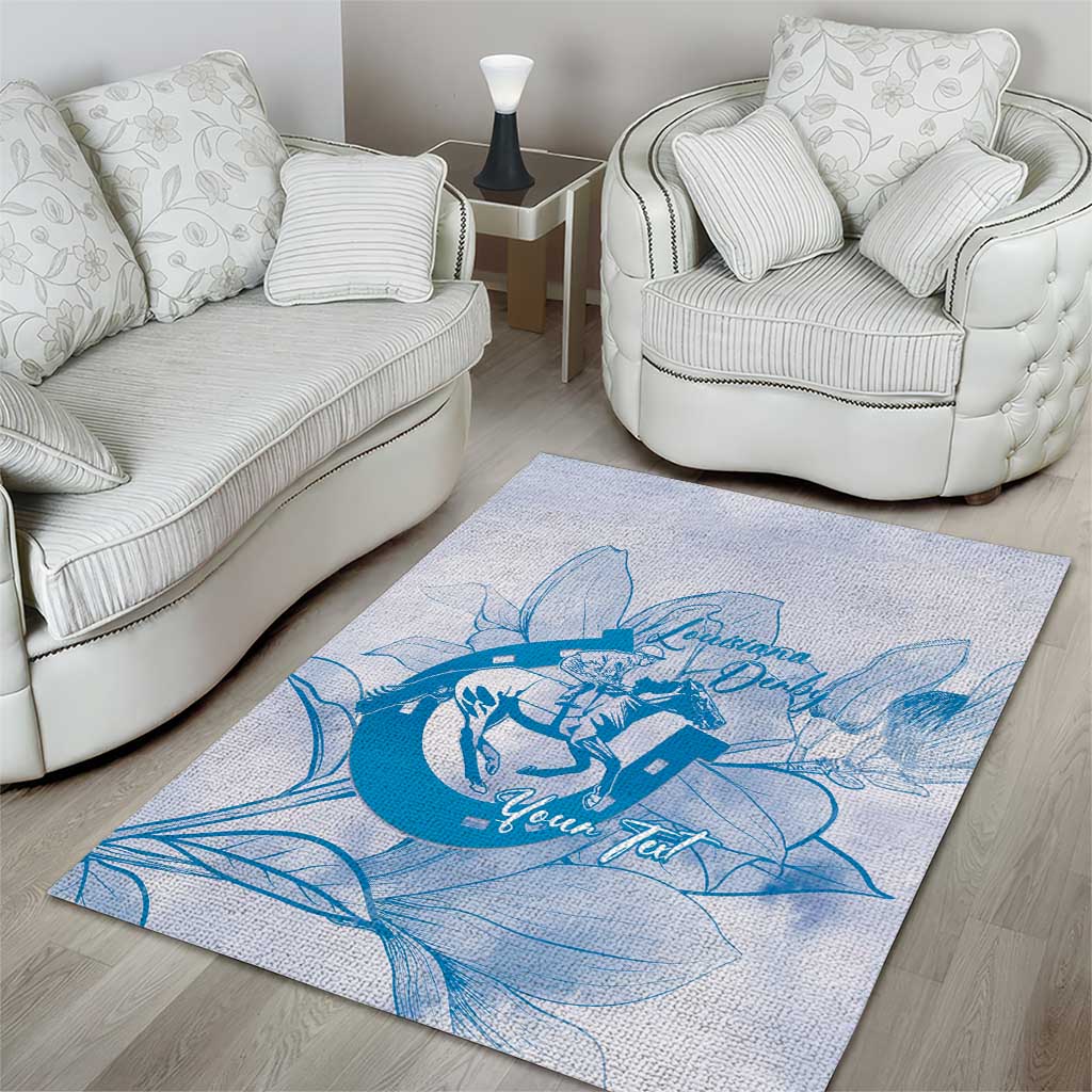 Personalized Louisiana Horse Racing Derby Area Rug Magnolia Blossom Horseshoe Pastel Blue