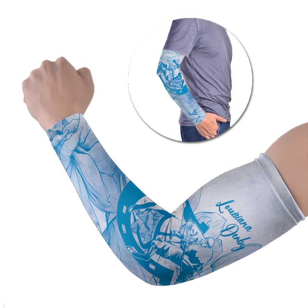 Personalized Louisiana Horse Racing Derby Arm Sleeves Magnolia Blossom Horseshoe Pastel Blue
