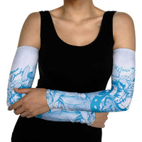 Personalized Louisiana Horse Racing Derby Arm Sleeves Magnolia Blossom Horseshoe Pastel Blue