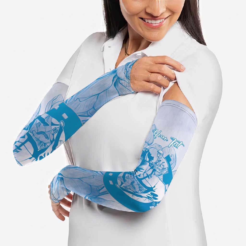 Personalized Louisiana Horse Racing Derby Arm Sleeves Magnolia Blossom Horseshoe Pastel Blue