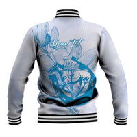 Personalized Louisiana Horse Racing Derby Baseball Jacket Magnolia Blossom Horseshoe Pastel Blue
