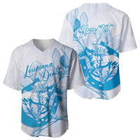Personalized Louisiana Horse Racing Derby Baseball Jersey Magnolia Blossom Horseshoe Pastel Blue