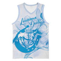 Personalized Louisiana Horse Racing Derby Basketball Jersey Magnolia Blossom Horseshoe Pastel Blue