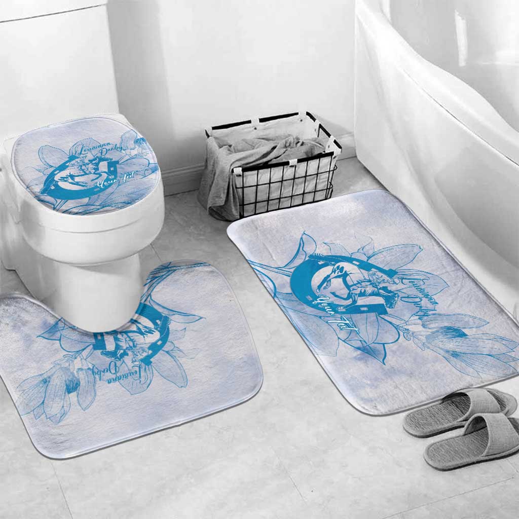 Personalized Louisiana Horse Racing Derby Bathroom Set Magnolia Blossom Horseshoe Pastel Blue