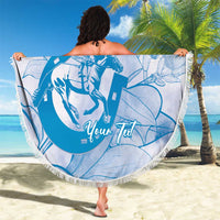 Personalized Louisiana Horse Racing Derby Beach Blanket Magnolia Blossom Horseshoe Pastel Blue