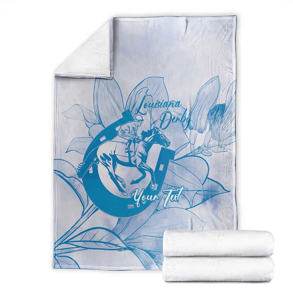 Personalized Louisiana Horse Racing Derby Blanket Magnolia Blossom Horseshoe Pastel Blue