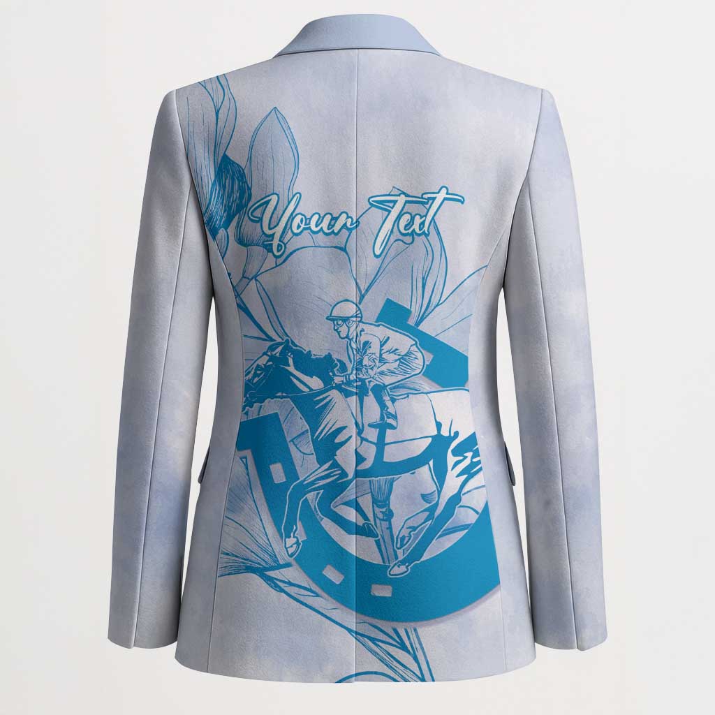 Personalized Louisiana Horse Racing Derby Blazer Magnolia Blossom Horseshoe Pastel Blue