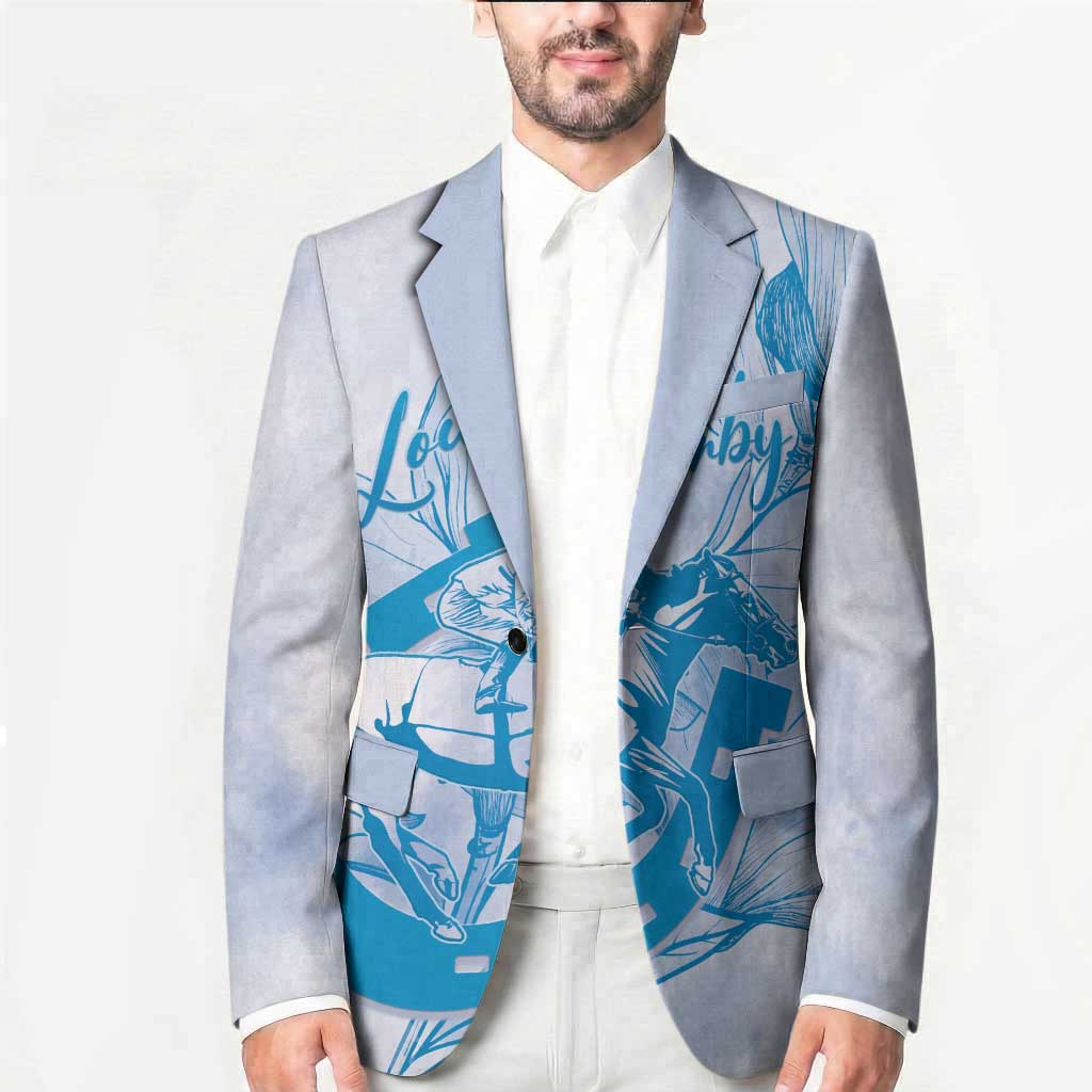 Personalized Louisiana Horse Racing Derby Blazer Magnolia Blossom Horseshoe Pastel Blue