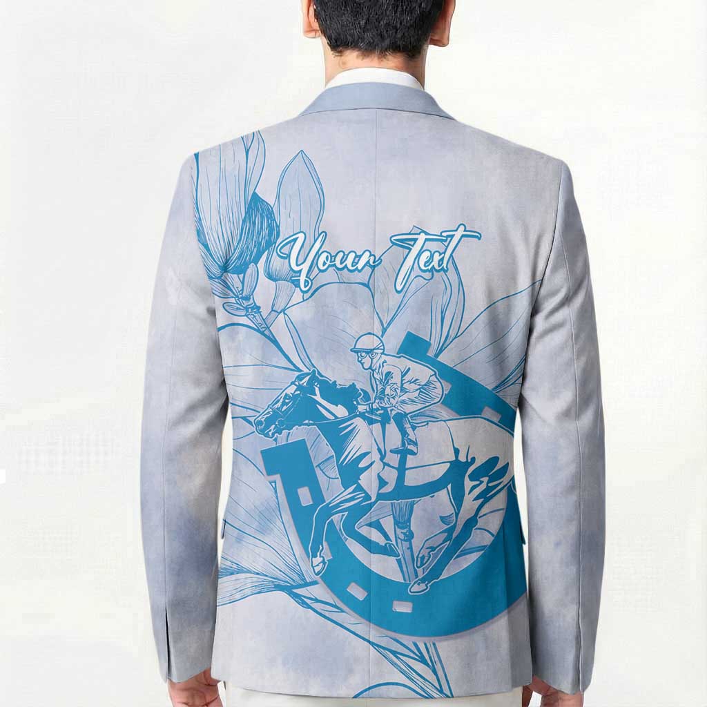 Personalized Louisiana Horse Racing Derby Blazer Magnolia Blossom Horseshoe Pastel Blue