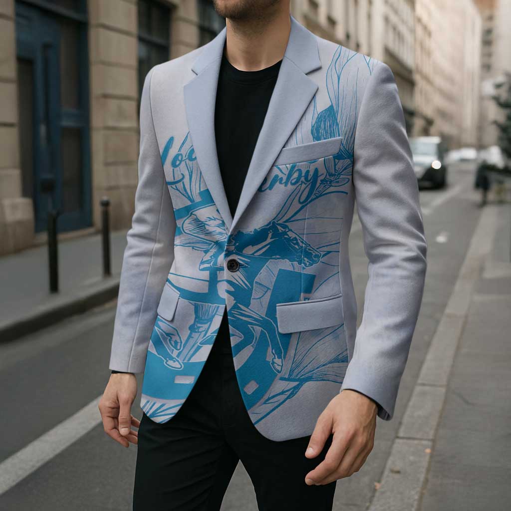 Personalized Louisiana Horse Racing Derby Blazer Magnolia Blossom Horseshoe Pastel Blue