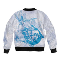 Personalized Louisiana Horse Racing Derby Bomber Jacket Magnolia Blossom Horseshoe Pastel Blue